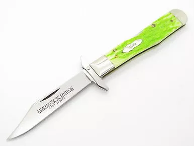 '04 CASE 6111 1/2 LIME GREEN JIGGED BONE CHEETAH SWING GUARD KNIFE LIMITED