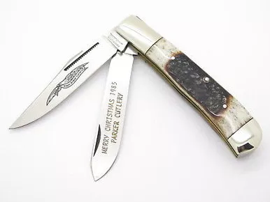 "1985 Merry Christmas" Parker Seki Japan Stag Trapper Folding Pocket Knife