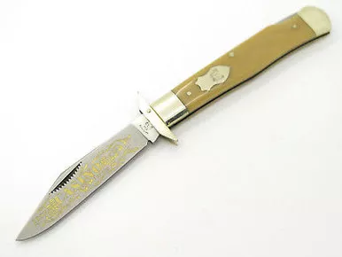 '97 Fight'n Rooster Frank Buster Casino Cheetah Swing Guard Lg Folding Knife
