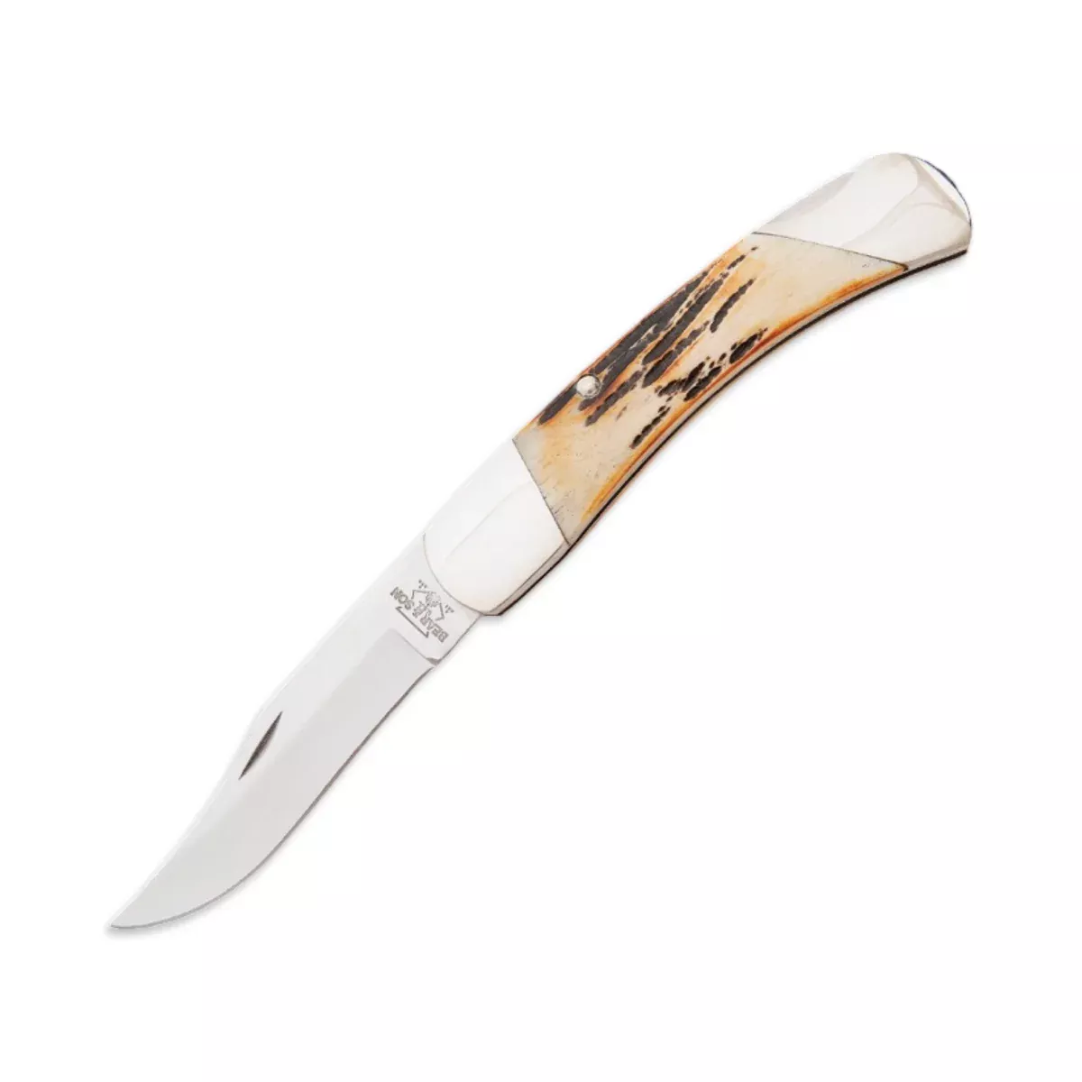 Bear & Son 597 - Genuine India Stag Bone Professional Lockback w/ Leather Sheath
