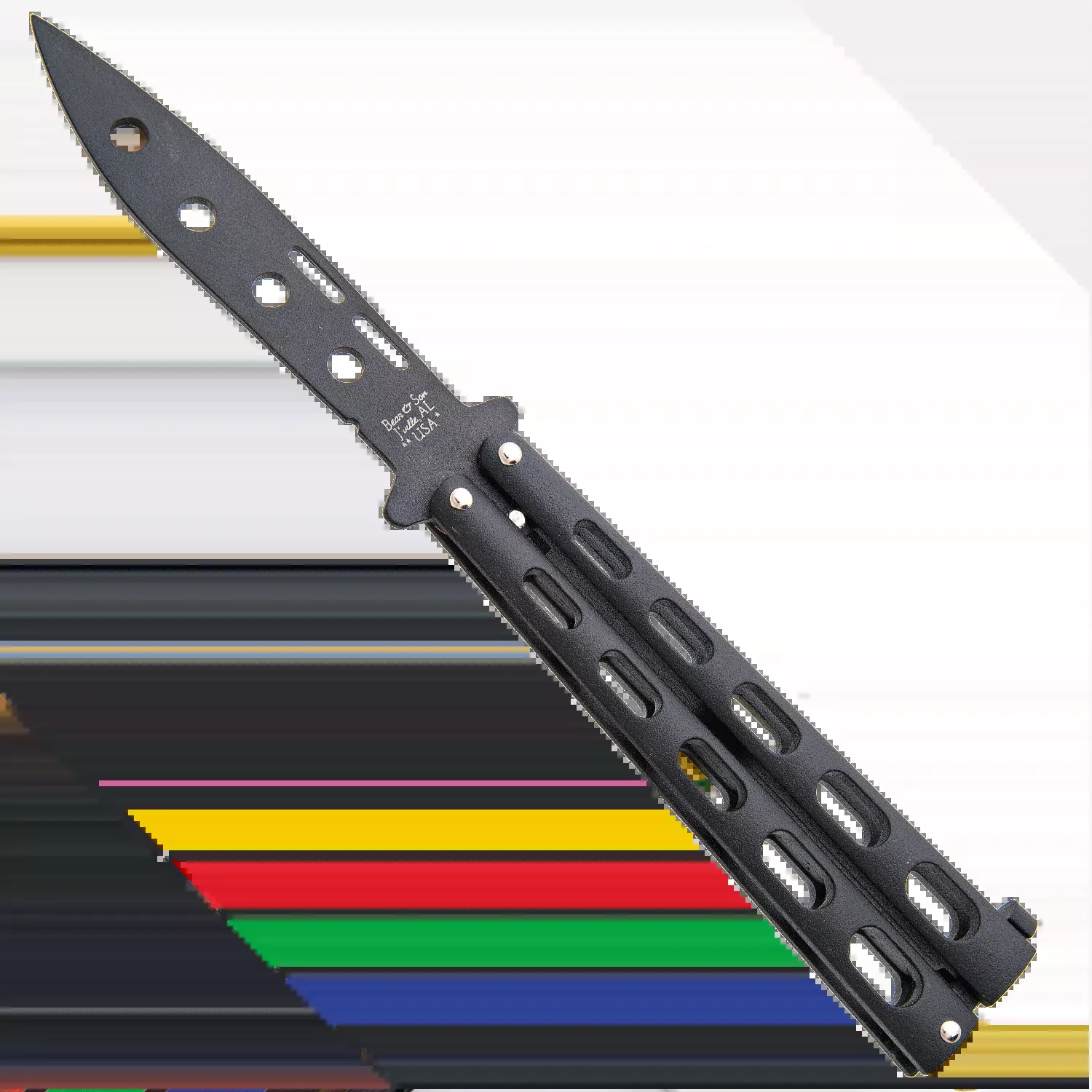 Bear & Son Black Blade and Handle Trainer Butterfly Knife - 115BTR