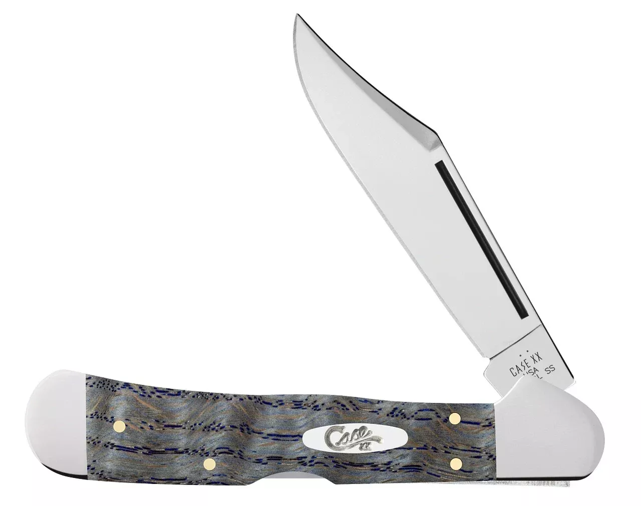 Case Copperlock - Smooth Blue Curly Oak Wood Handle - Tru-Sharp Blade - 47494
