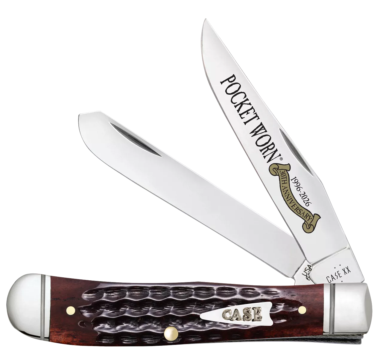 Case Mini Trapper - Pocket Worn Corn Cob Jig Mahogany Bone - Fluted Bolsters - Tru-Sharp Steel - 55231