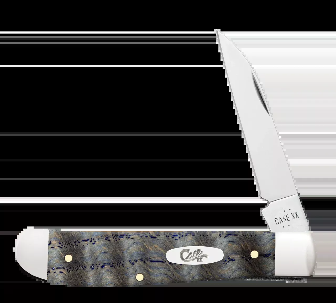 Case Mini Trapper - Smooth Blue Curly Oak Wood Handle - Tru-Sharp Steel - 47491