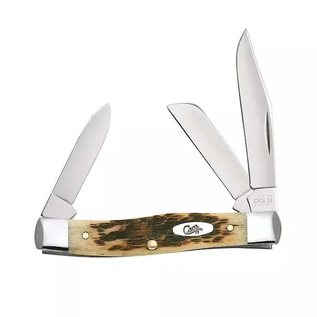 Case XX Medium Stockman - Amber Jigged Bone Square Bolster - Carbon Steel - 00079