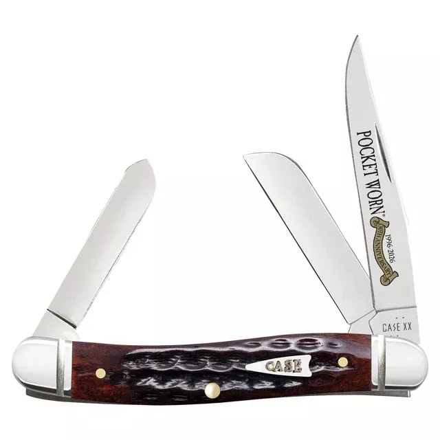 Case XX Medium Stockman- Pocket Worn 30th Anniversary - Corn Cob Jigged Mahogany Bone - 55232