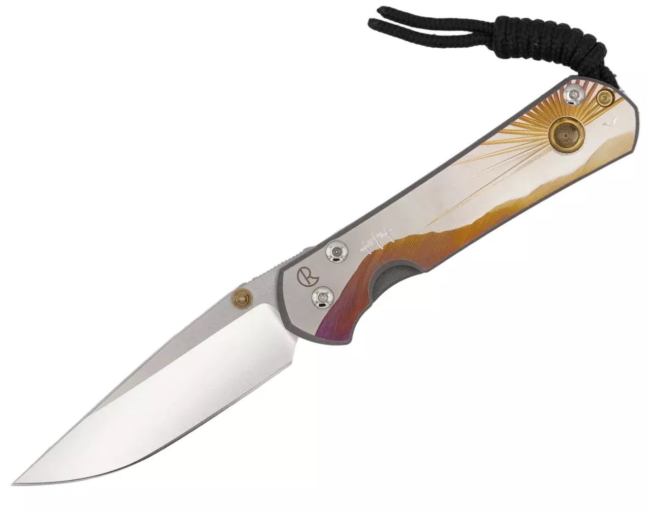 Chris Reeve Knives Large Sebenza 31 - "Calvary" Unique Graphic with Citrine Cabochon - Drop Point Blade - L31-1408-0268
