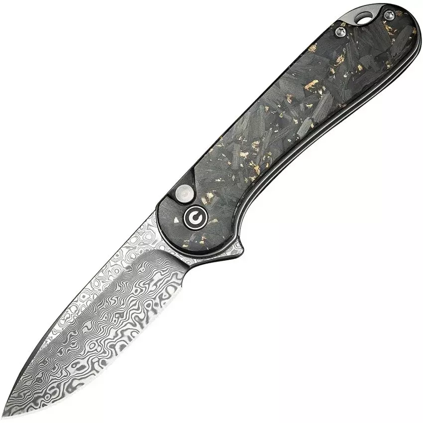 Civivi C18062P-10 - Elementum II Gold Shredded Resin Carbon Fiber Damascus Button Lock