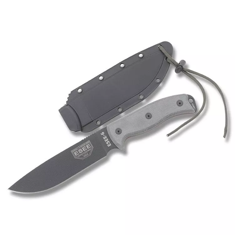 ESEE Model 6P - Gray Micarta Handles - 1095 Blade - ES6PB