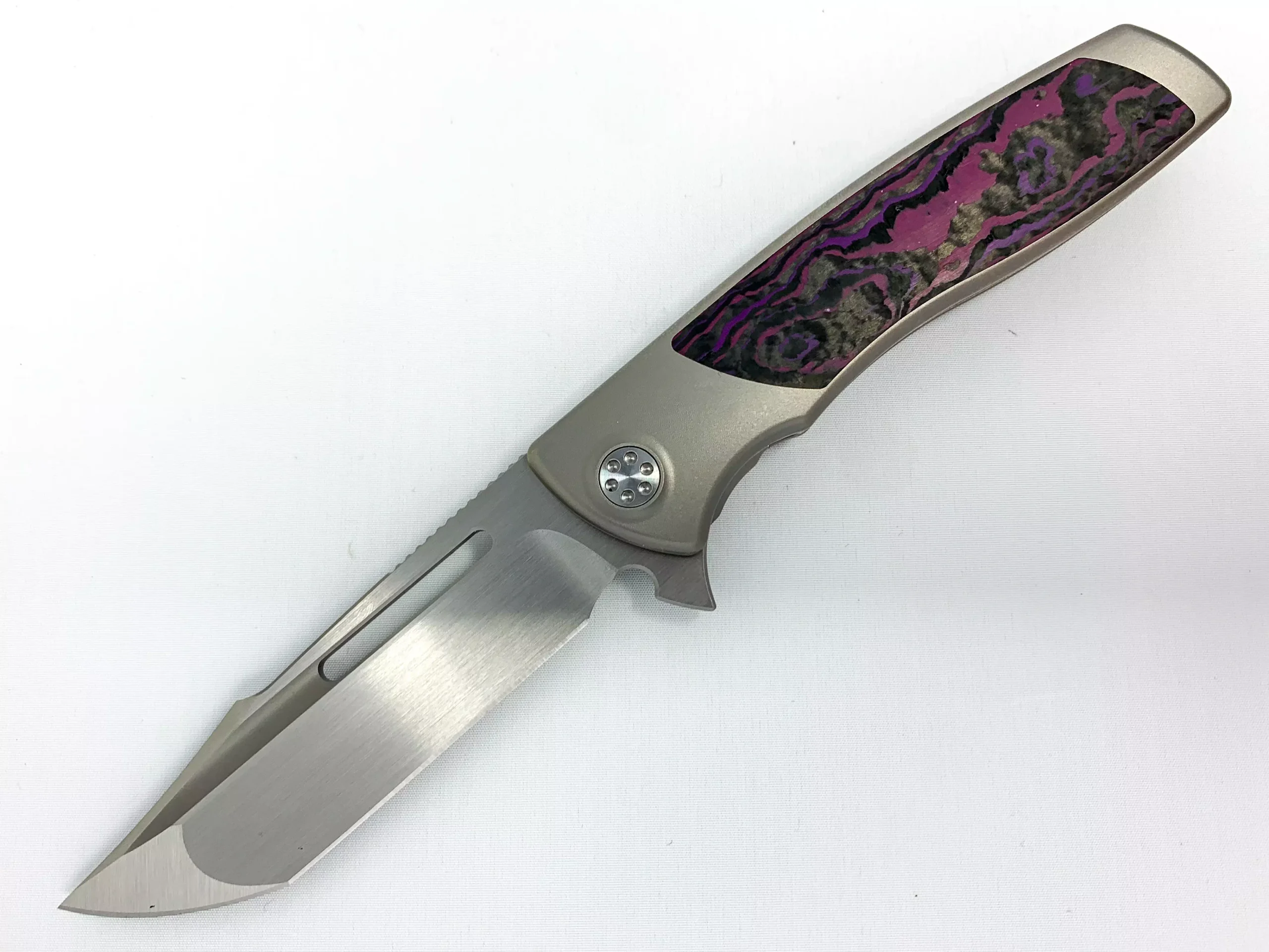 Sharp By Design Mini Evo - M390 Harpoon Point Blade - Fat Carbon "Purple Haze" Inlay - Titanium Handle