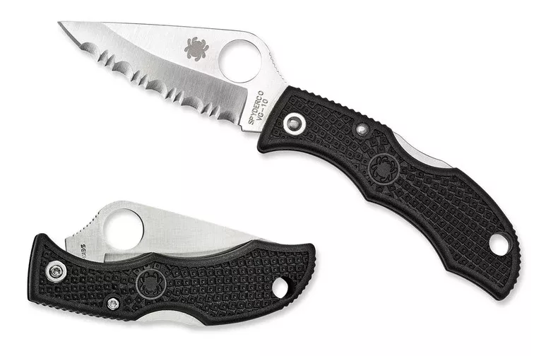 Spyderco Ladybug 3 - Black FRN Handles - Serrated Satin VG10 Clip Point Blade - LBKS3