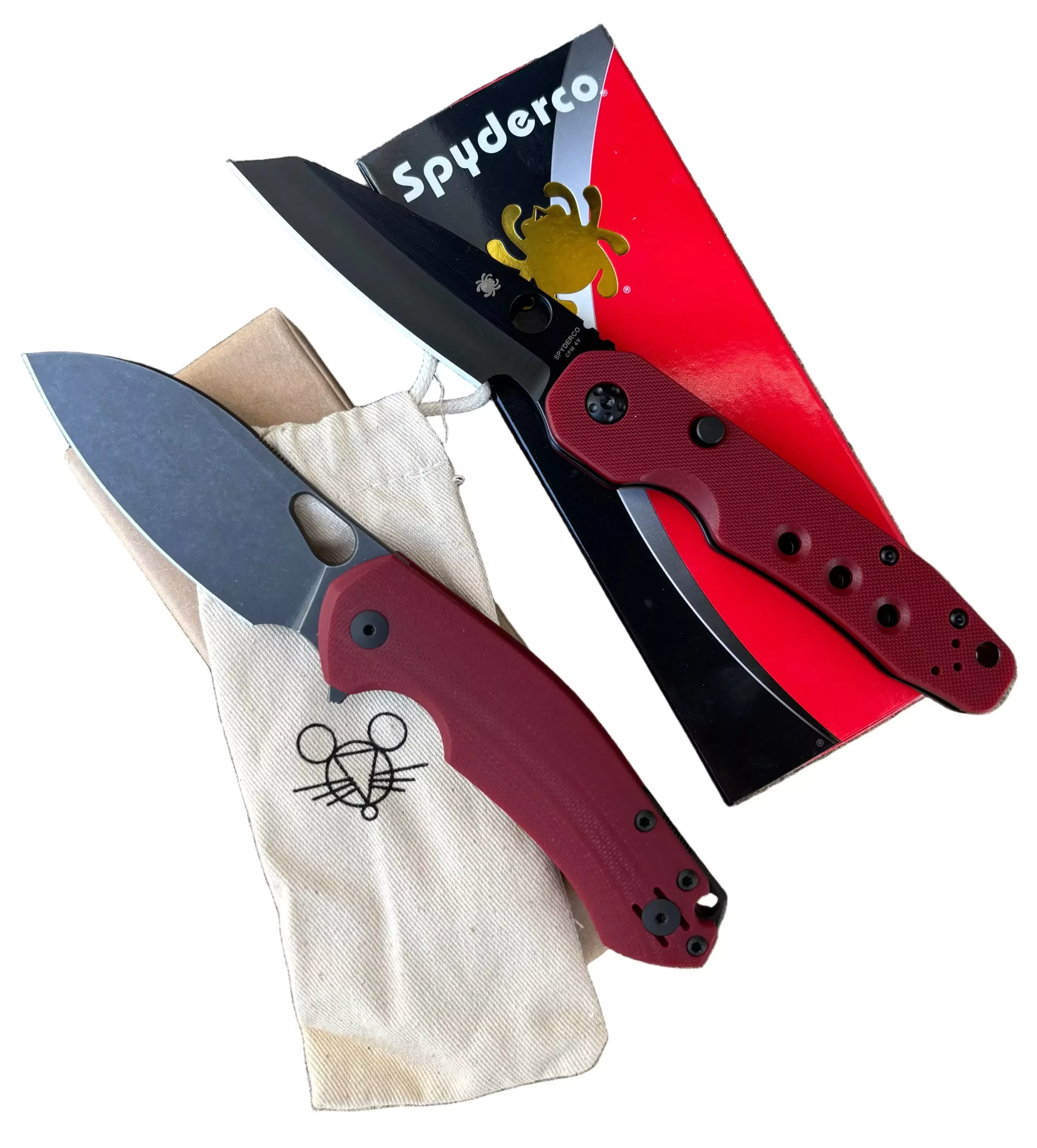 Spyderco Smock & GiantMouse ACE Biblio XL Red G10 Combo - St. Nick's Knives Exclusive