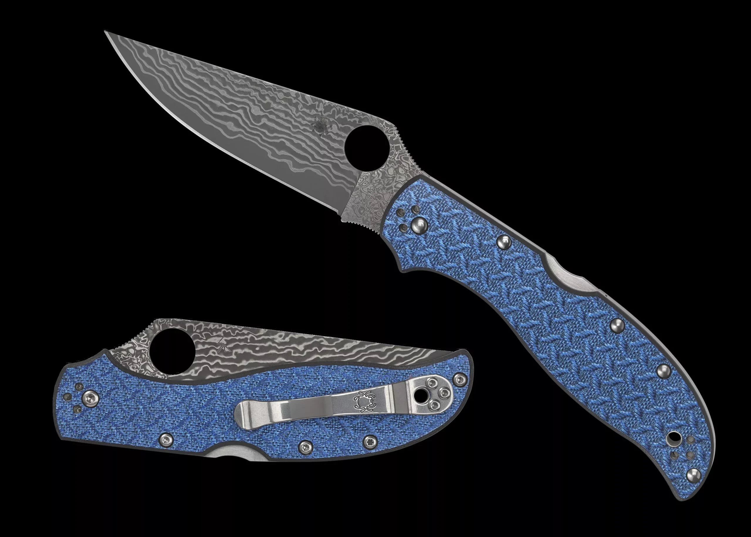 Spyderco Stretch 2 XL - Blue Nishijin Glass Fiber - Damascus - Sprint Run - C258GFBLP